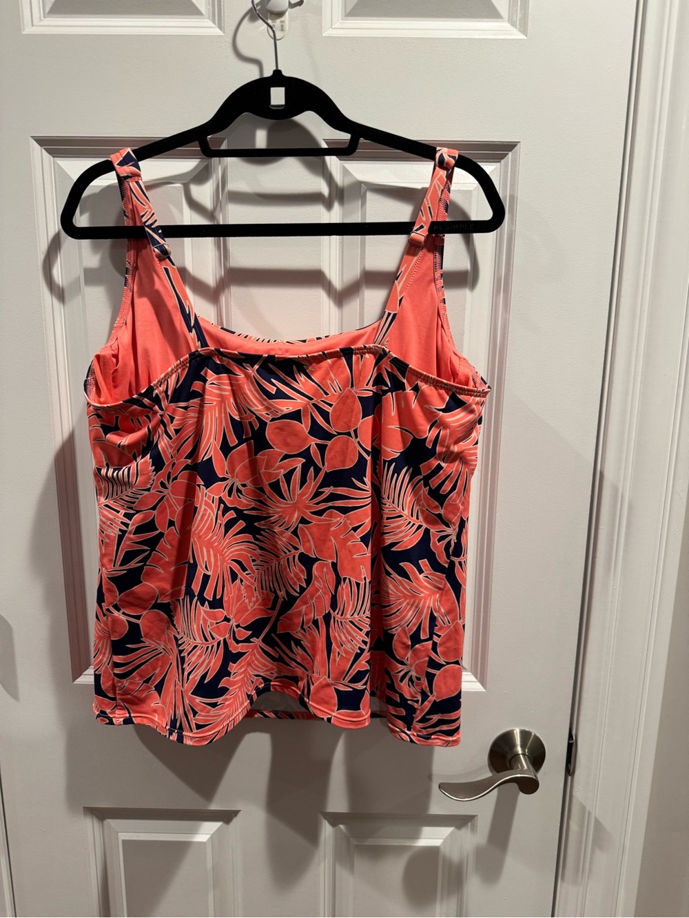 Lands' End Coral and Navy Tropical-Leaf Camisole